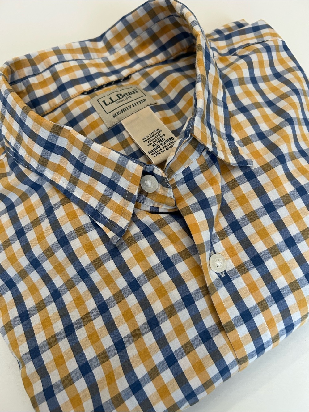 L.L. Bean Plaid Button Down Shirt Blue Orange Front Pocket Slightly Fitted Sz XL